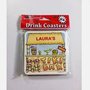 Personalized Drink Coasters Laura's Tiky Bar 6 Pack Vintage Made In USA